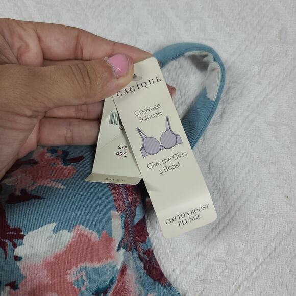 Cacique cotton boost plunge bra NWT blue floral bra size 42C Cleavage solution - Picture 4 of 10